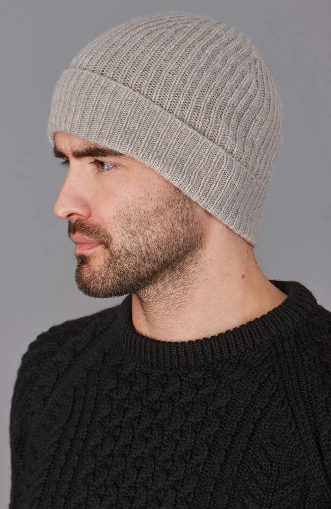 100% Cashmere Ribbed Beanie Hat