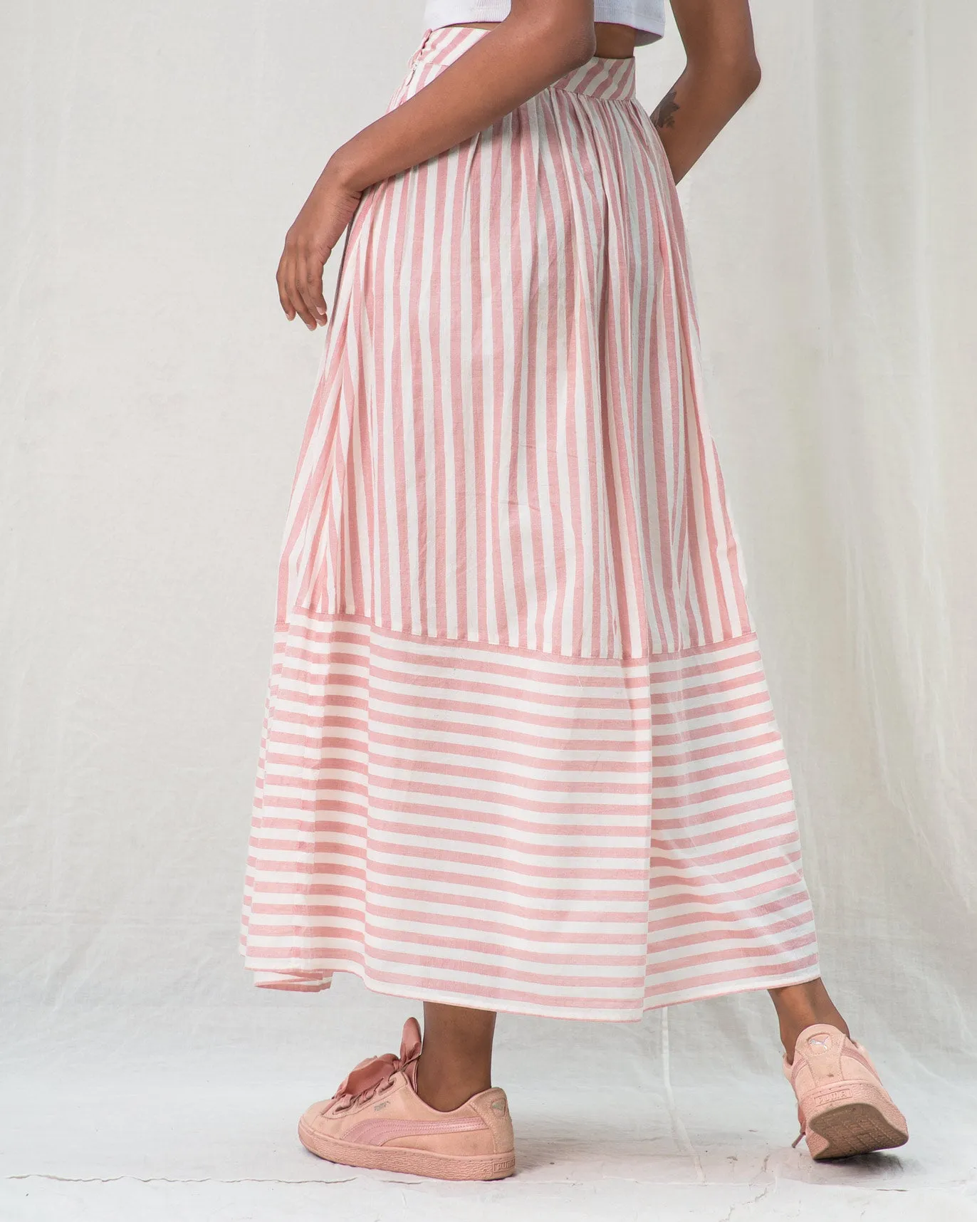 A-line Stripe Skirt - Pink