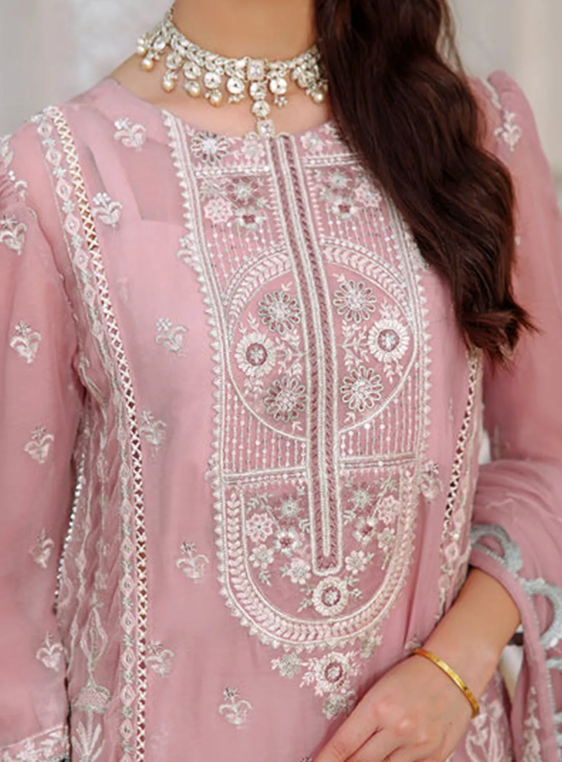 Aaina By Awwal Embroidered Chiffon Unstitched 3 Piece Suit - 03 NURI