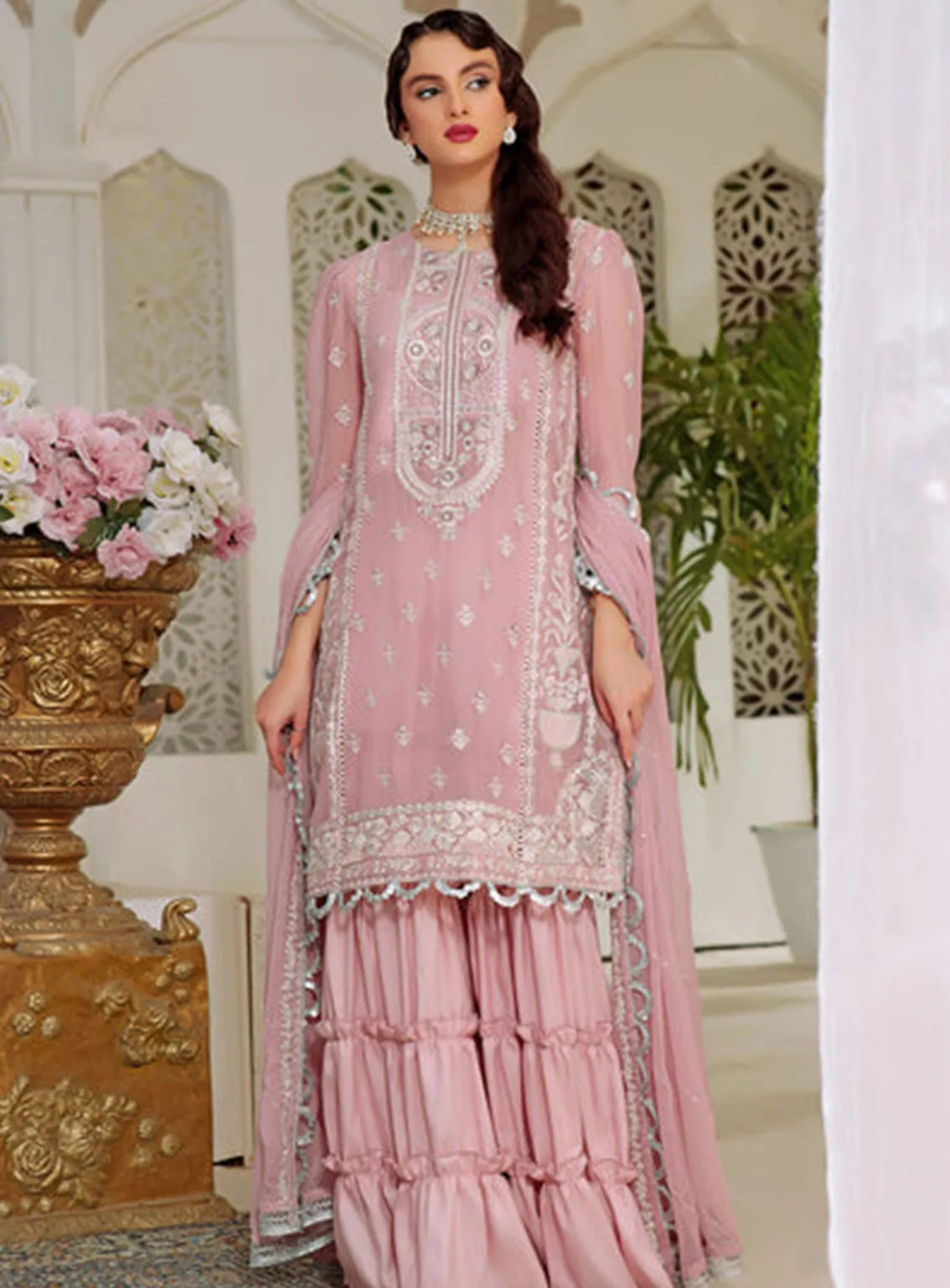 Aaina By Awwal Embroidered Chiffon Unstitched 3 Piece Suit - 03 NURI