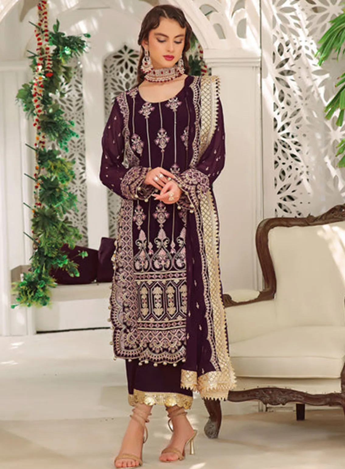 Aaina By Awwal Embroidered Chiffon Unstitched 3 Piece Suit - 04 DILAAB