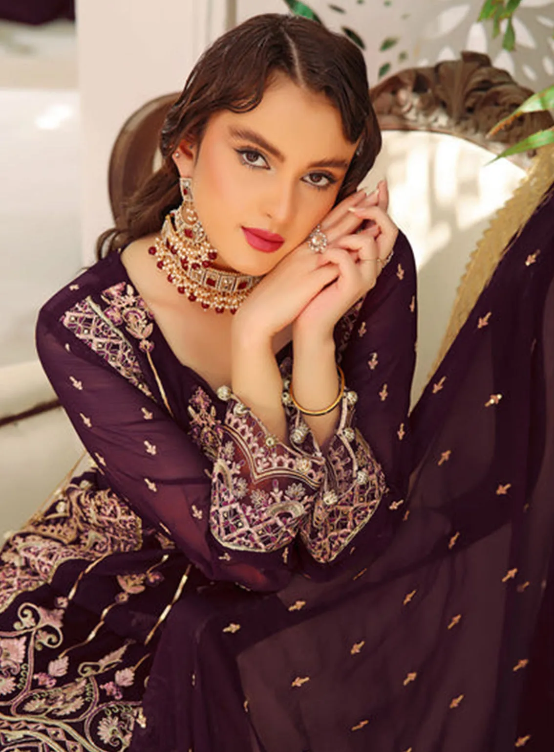 Aaina By Awwal Embroidered Chiffon Unstitched 3 Piece Suit - 04 DILAAB