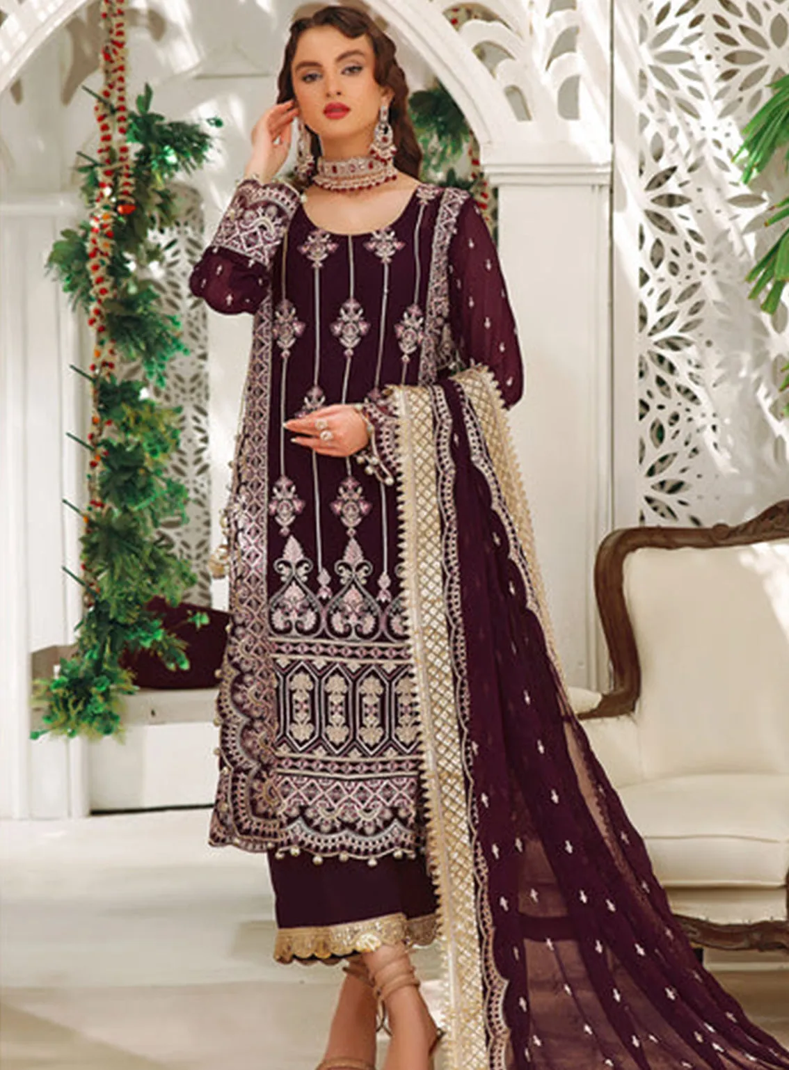 Aaina By Awwal Embroidered Chiffon Unstitched 3 Piece Suit - 04 DILAAB