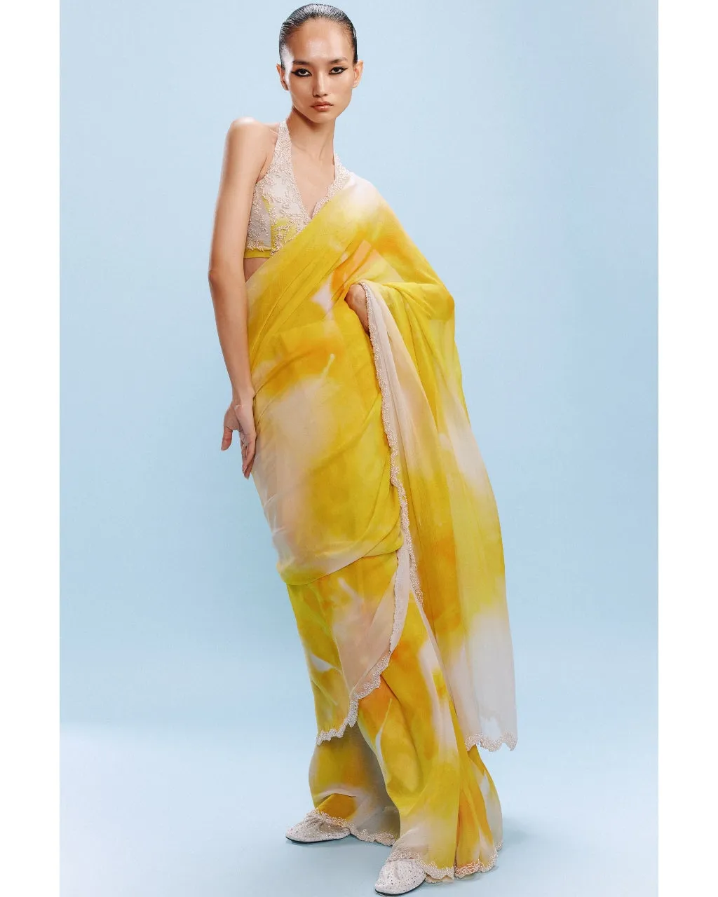 Asher Chiffon Watercolour Sari With A Blouse Set