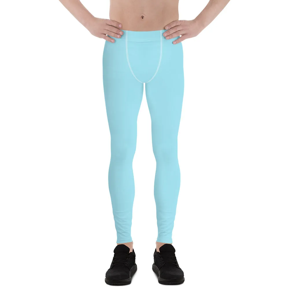 Baby Blue Color Men's Leggings, Modern Solid Blue Color Designer Spandex Men's Tights/Leggings- Made in USA/ MX/ EU