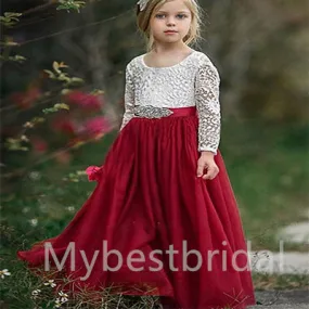 BeautifuI Long sleeves A Line Flower Girl Dresses, FGS0037