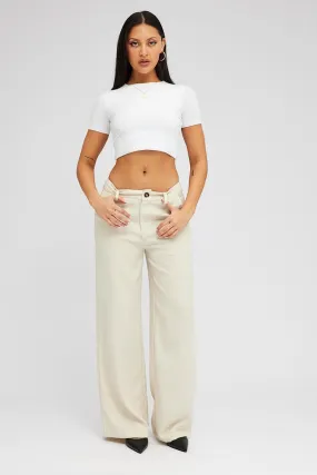 Beige Wide Leg Pants High Rise