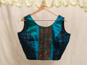 Blue silk hand-embroidery blouse