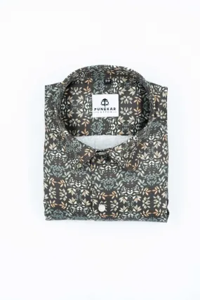 Brown Black Color Leaf Printed Shirt For Men