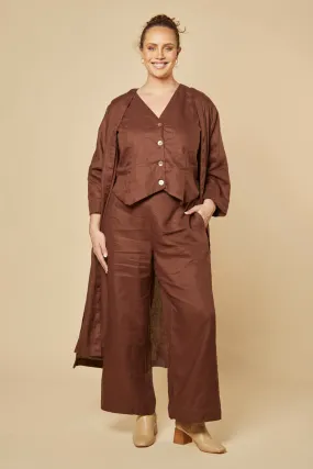 Camille Wide Leg Linen Pant in Raisin