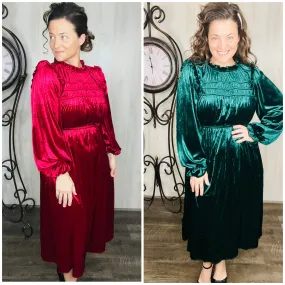 Christmas Velvet Dress- Hunter Green or Burgundy