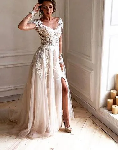 Dark Ivory Cap Sleeve Lace Beaded A line Long Evening Prom Dresses, Popular Cheap Long 2018 Party Prom Dresses, 17303