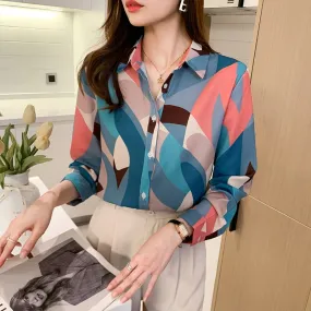 deanwangkt printing ladies shirts Women's chiffon Blouses Spring Autumn Long Sleeve Shirts Tops Blusas Mujer