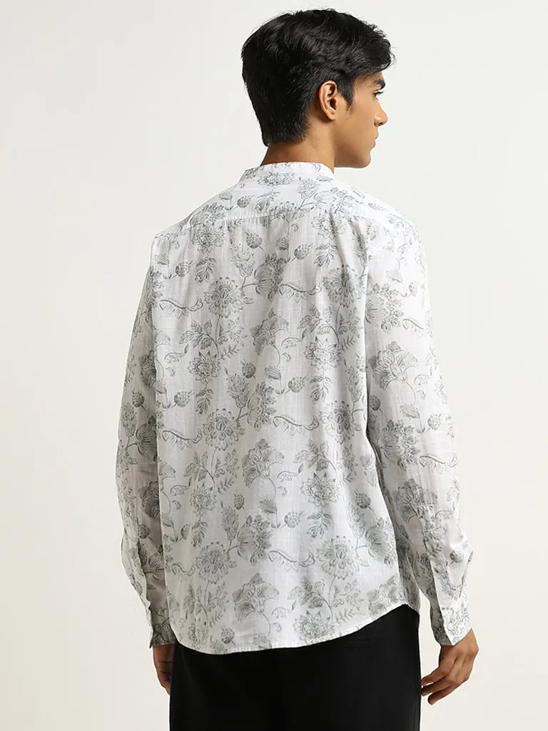 ETA White Floral Pattern Resort-Fit Cotton Shirt