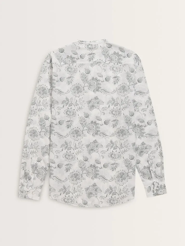 ETA White Floral Pattern Resort-Fit Cotton Shirt