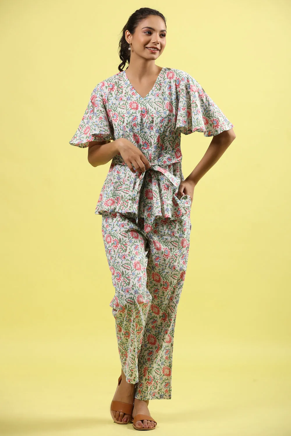 Floral Jaal on White Lounge Co-ord Set