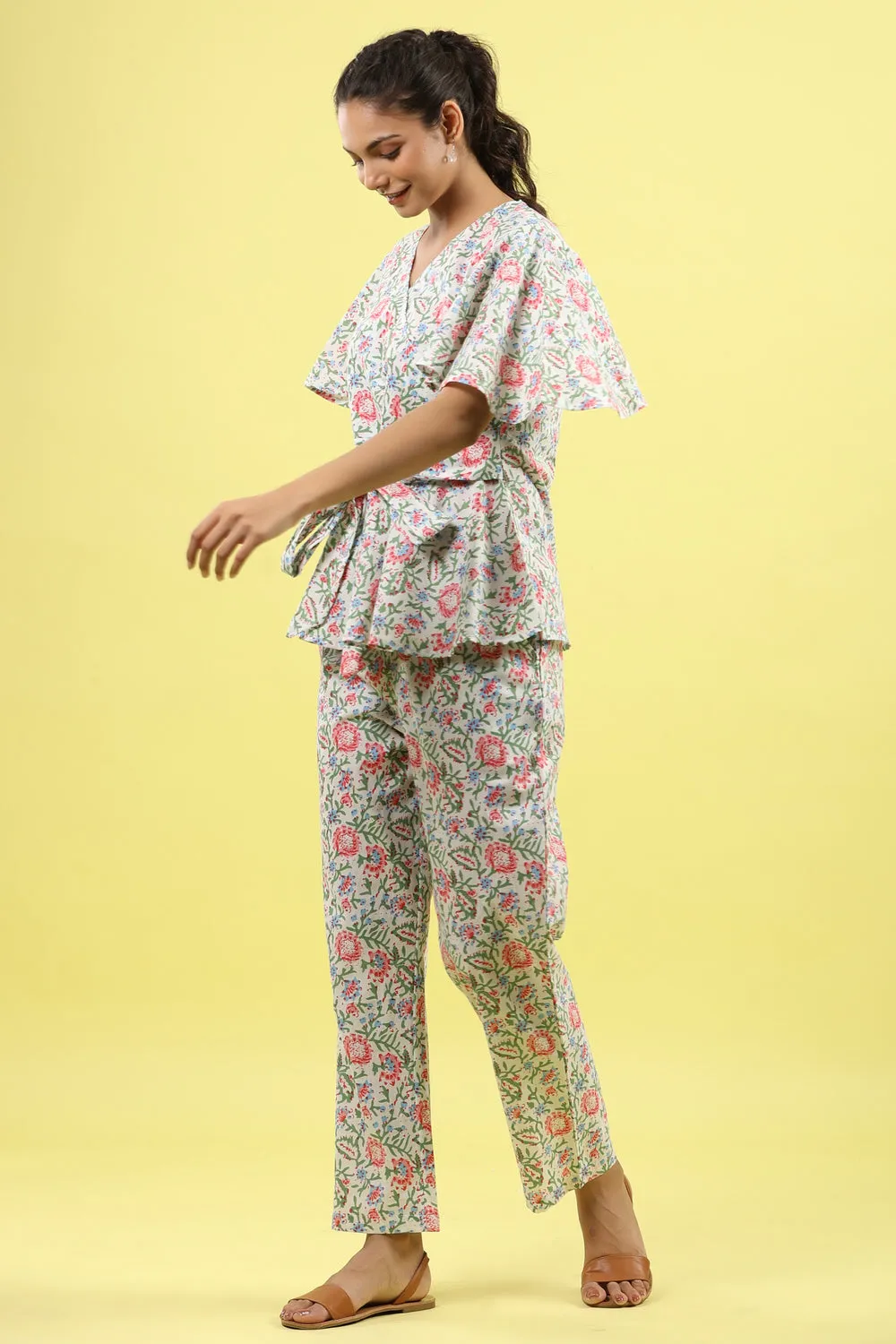 Floral Jaal on White Lounge Co-ord Set