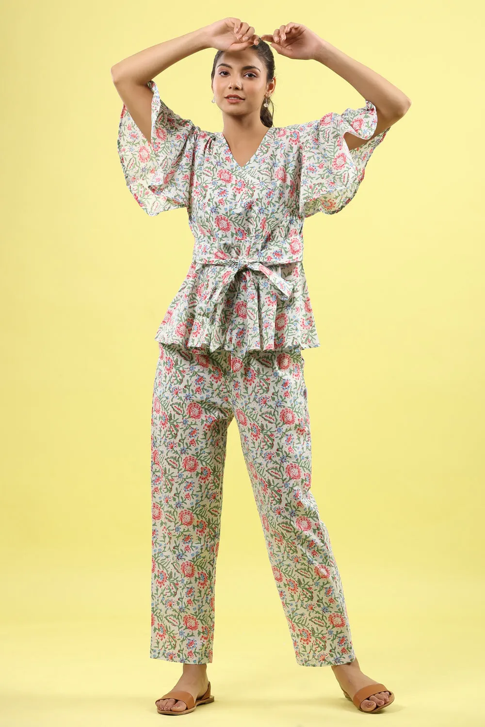 Floral Jaal on White Lounge Co-ord Set