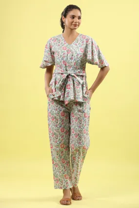 Floral Jaal on White Lounge Co-ord Set