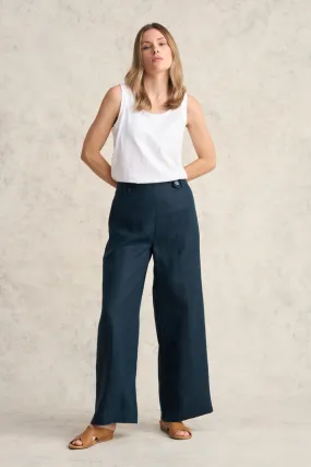 Full Length Waist Tab Linen Pant - Ink