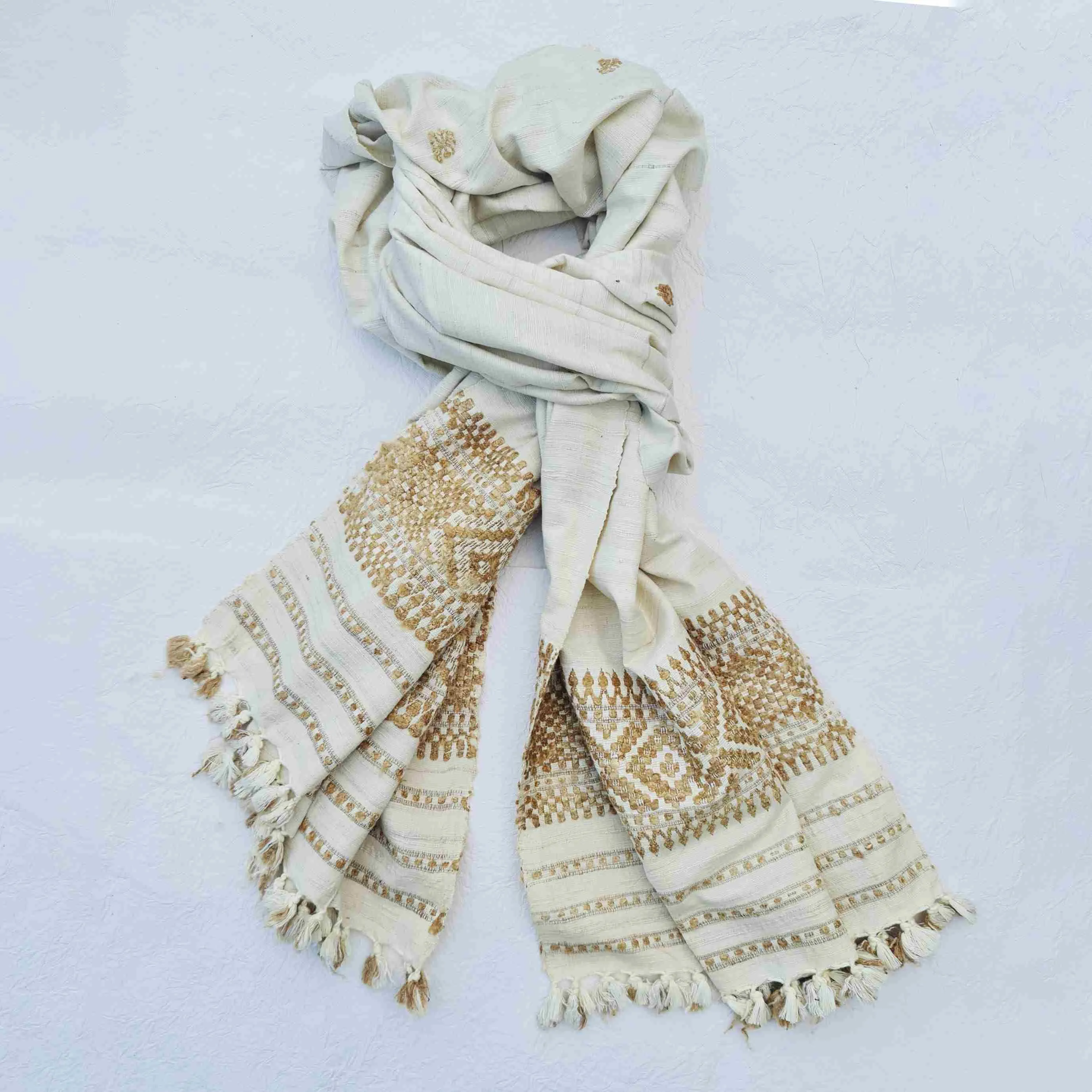 Ghisa Beige Handwoven Eri Silk Scarf