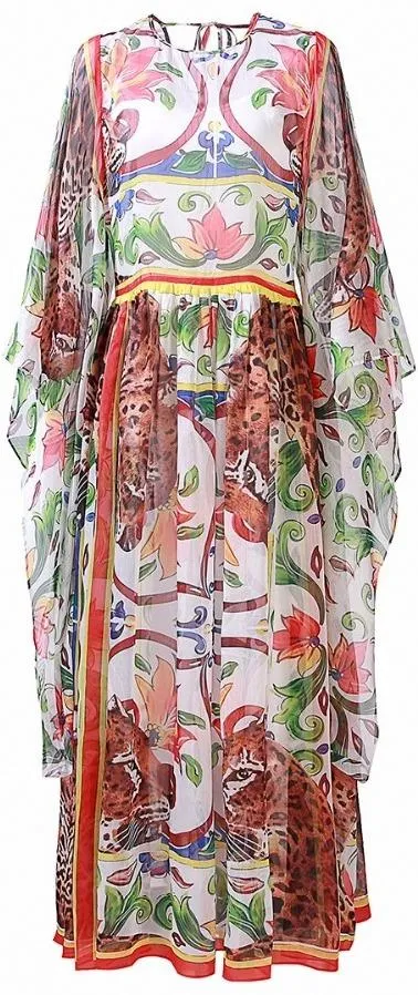 'Majolica' Print Chiffon Maxi Dress