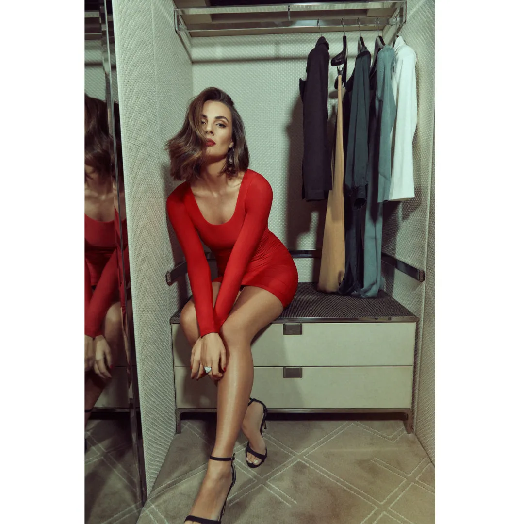 MARIAN Red Long Sleeve Bodycon Mini Dress