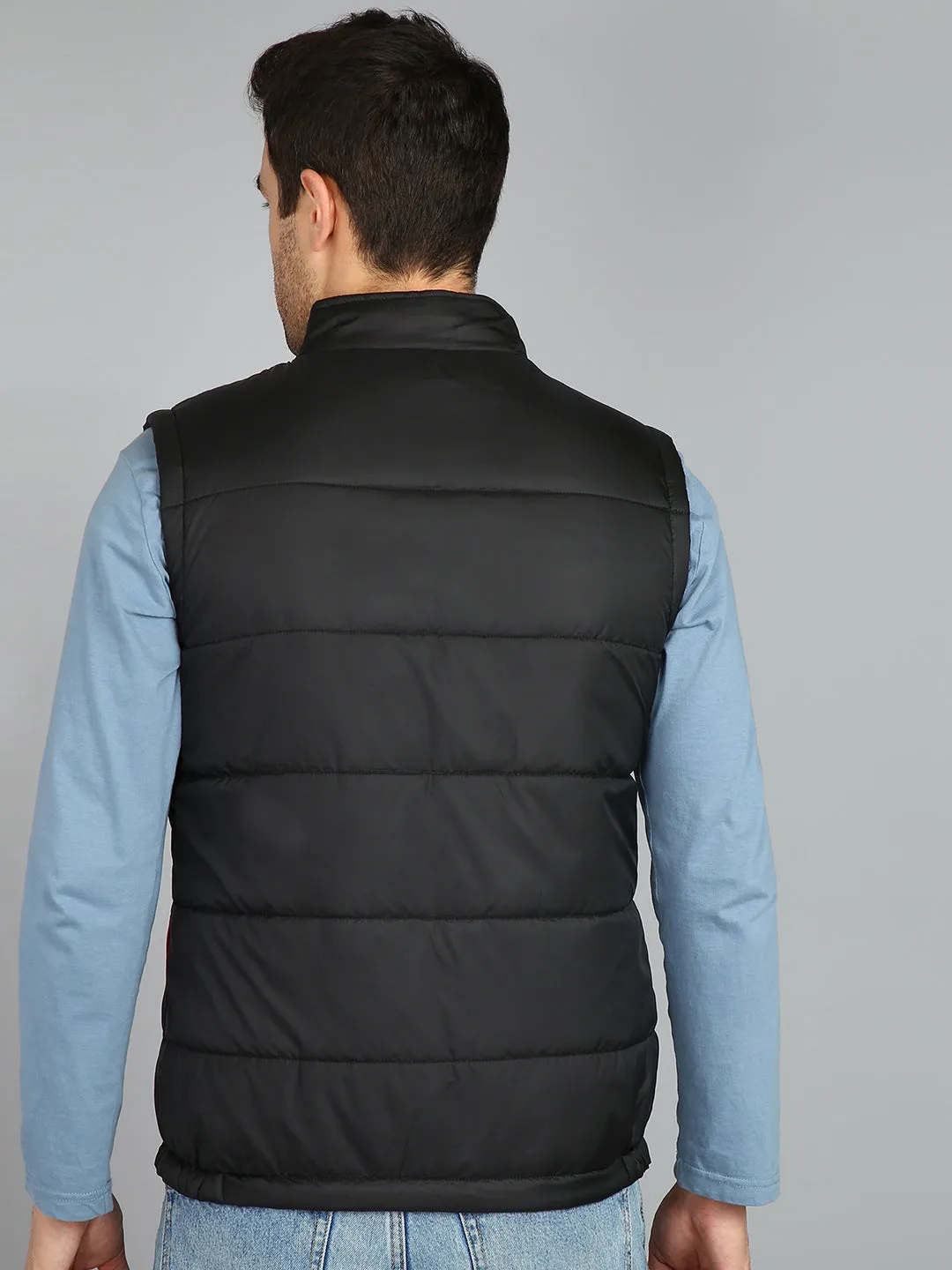 Men's Black Sleeveless Zippered Puffer Jacket