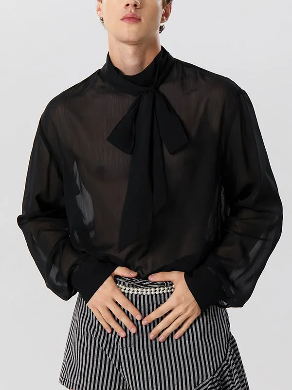 Mens Chiffon See Through Tie Neck Shirt SKUK26598