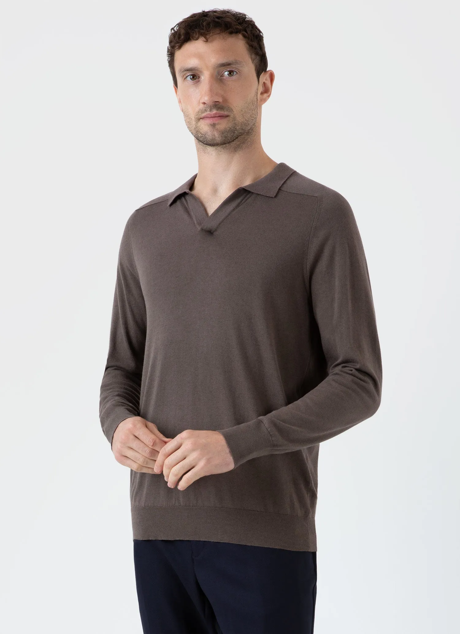 Men's Sea Island Cashmere Polo Shirt in Cedar