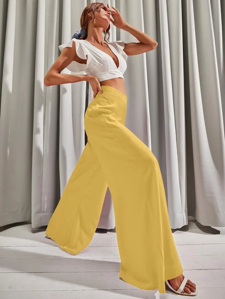 Solid wide leg trousers in yellow