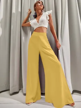 Solid wide leg trousers in yellow