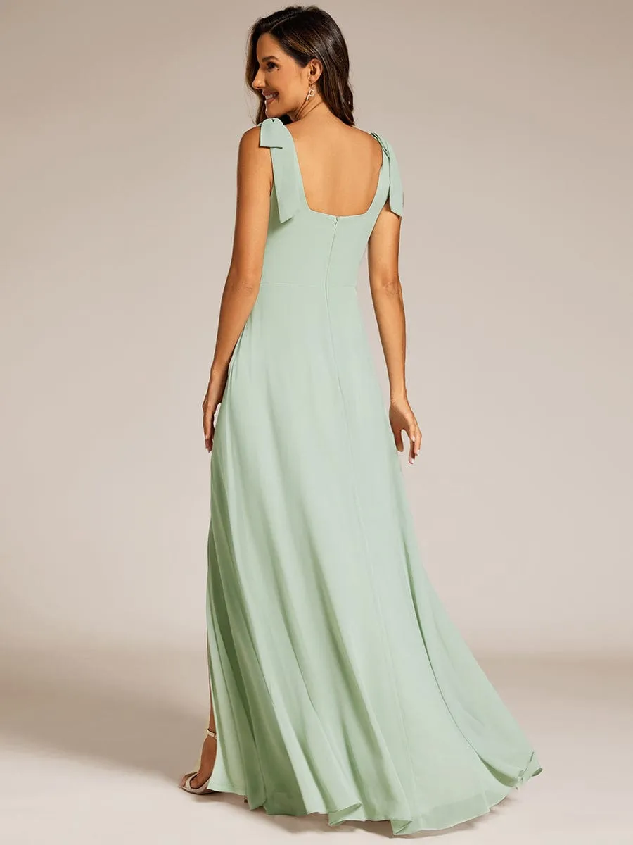 Square Neckline Sleeveless Bowknot Chiffon Bridesmaid Dress