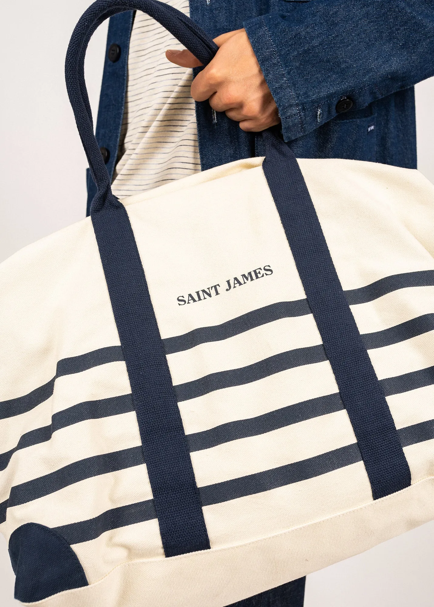 Striped weekend bag - in cotton (ECRU/MARINE)