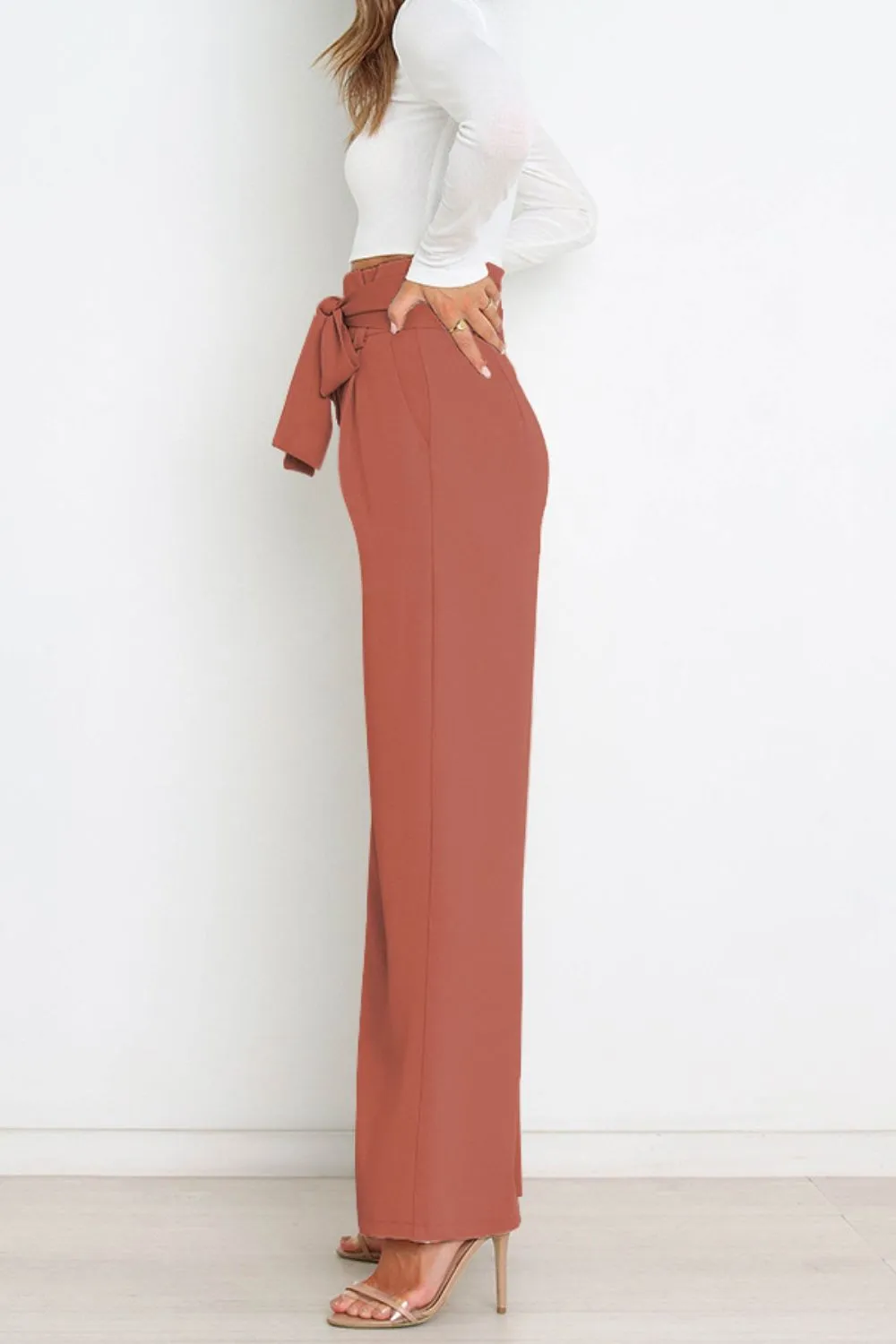 Tie Front Paperbag Wide Leg Pants